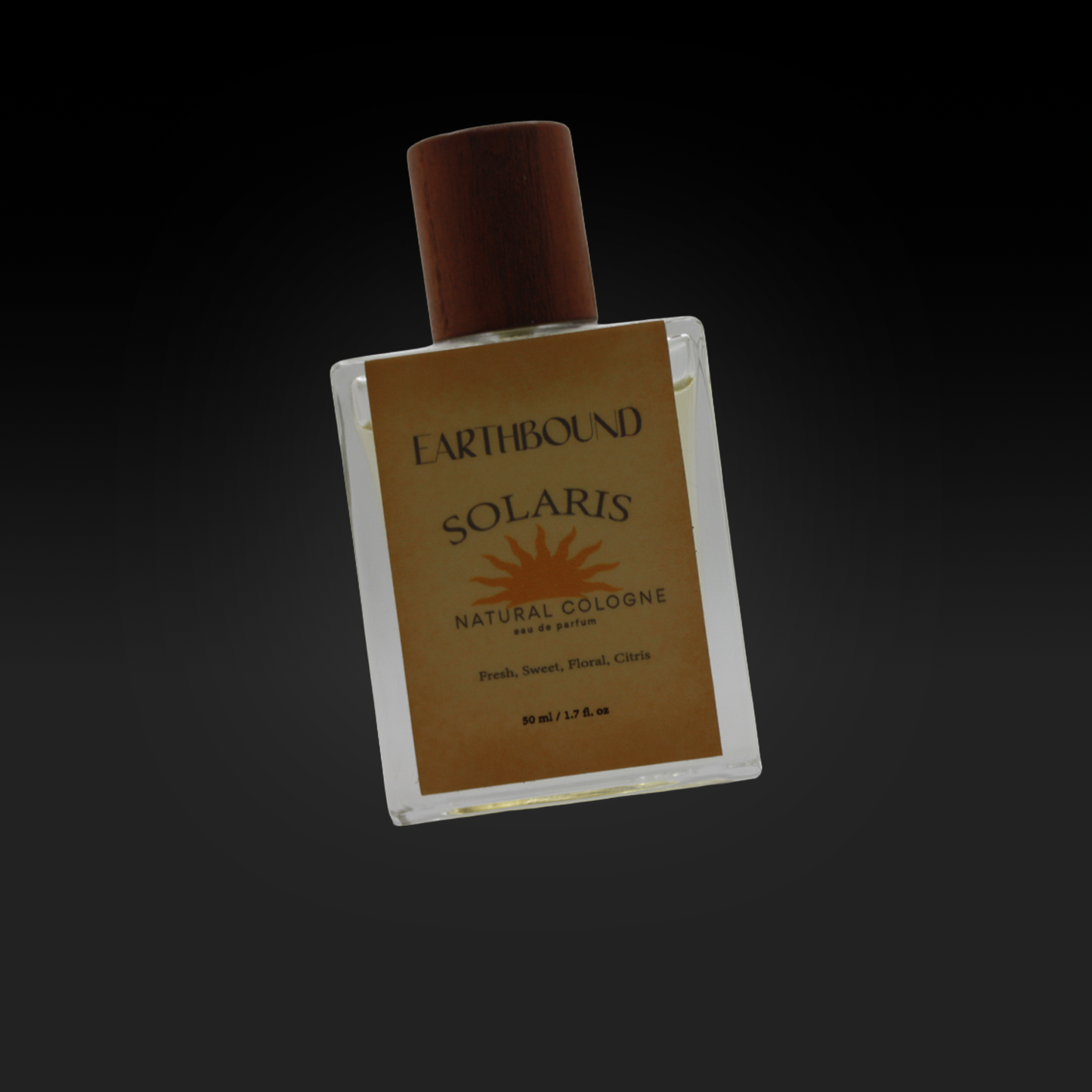 Solaris Eau de Parfum bottle natural cologne by Earthbound Scents on black background